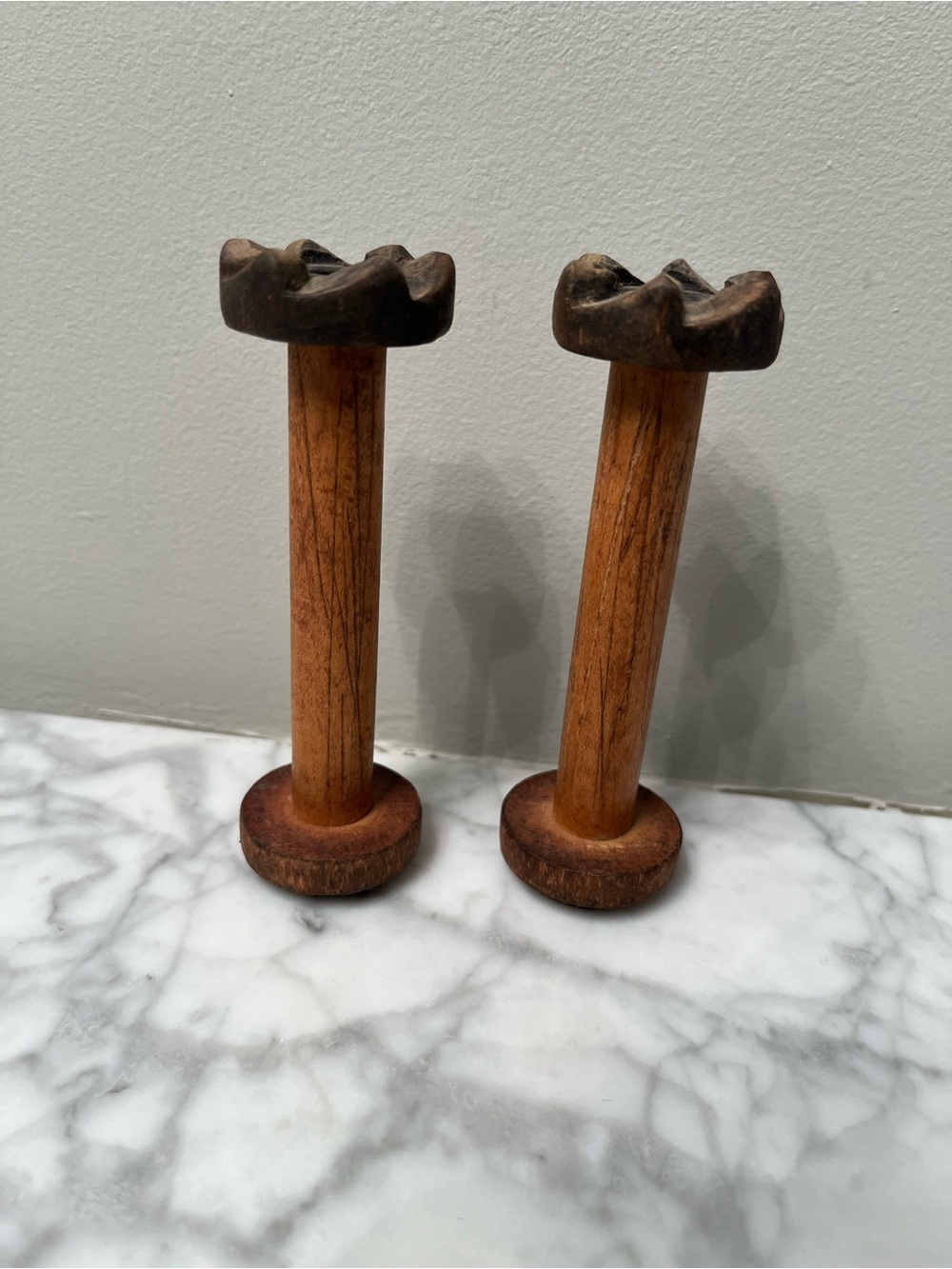 Genuine antique bobbins from the bygone mills of New England. Each 4.5”tall.
